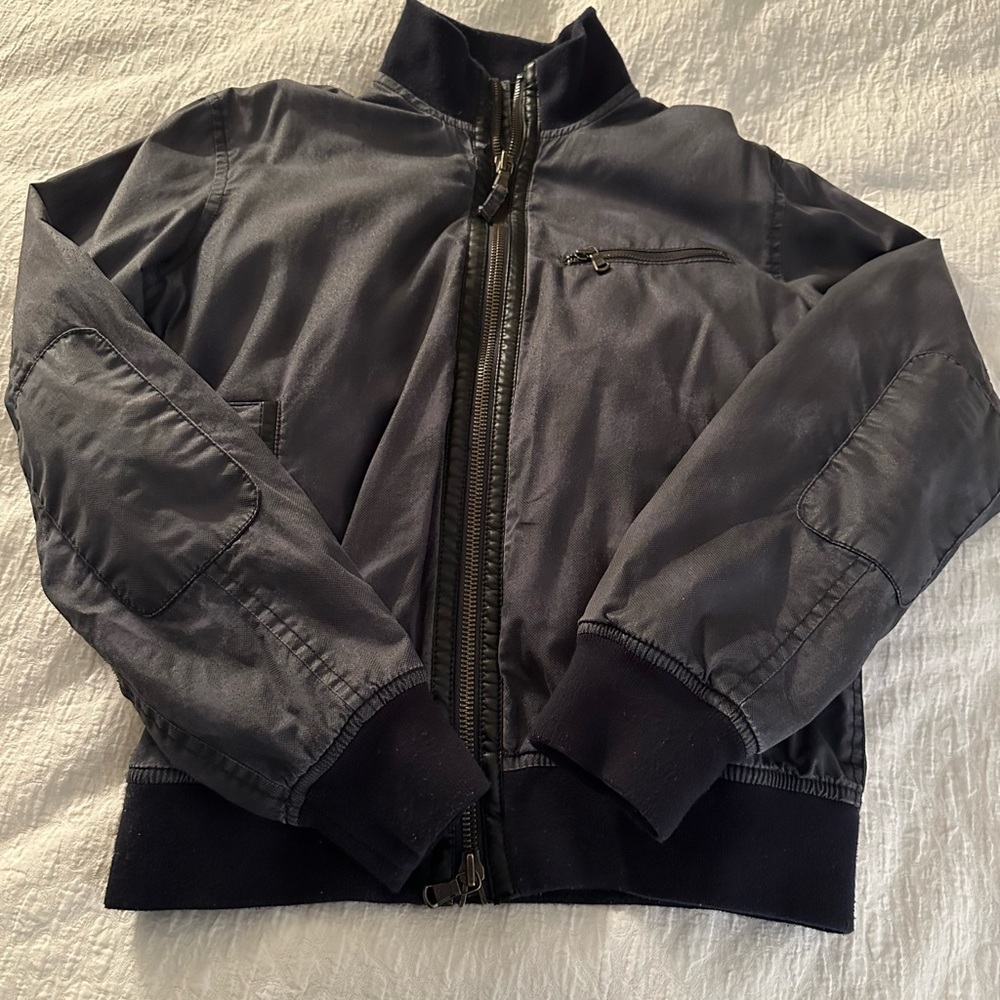 John Varvatos USA jacket. Dark blue/black leather trim.  M